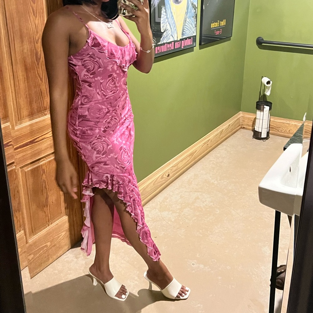 Pink Rose Printed Dress